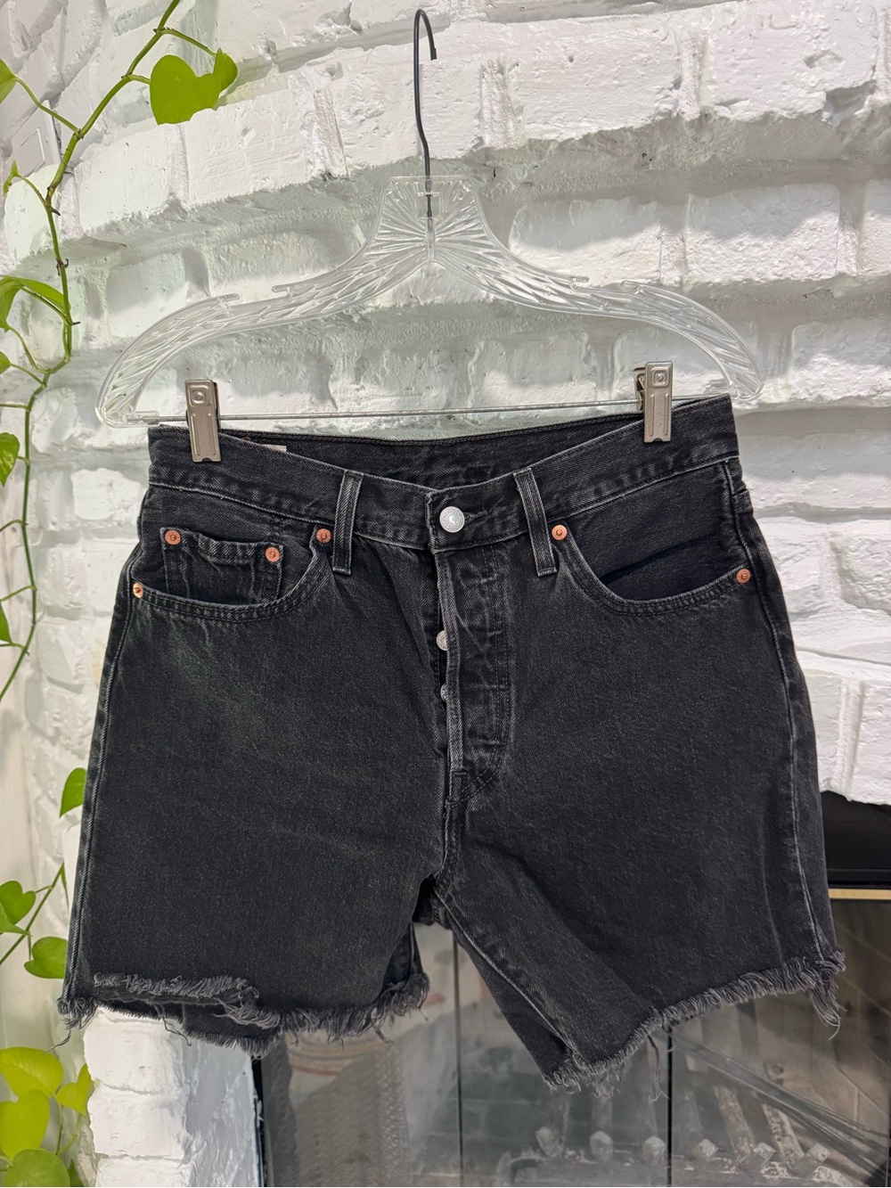 501 Levi's Black Frayed Hem Denim Shorts
